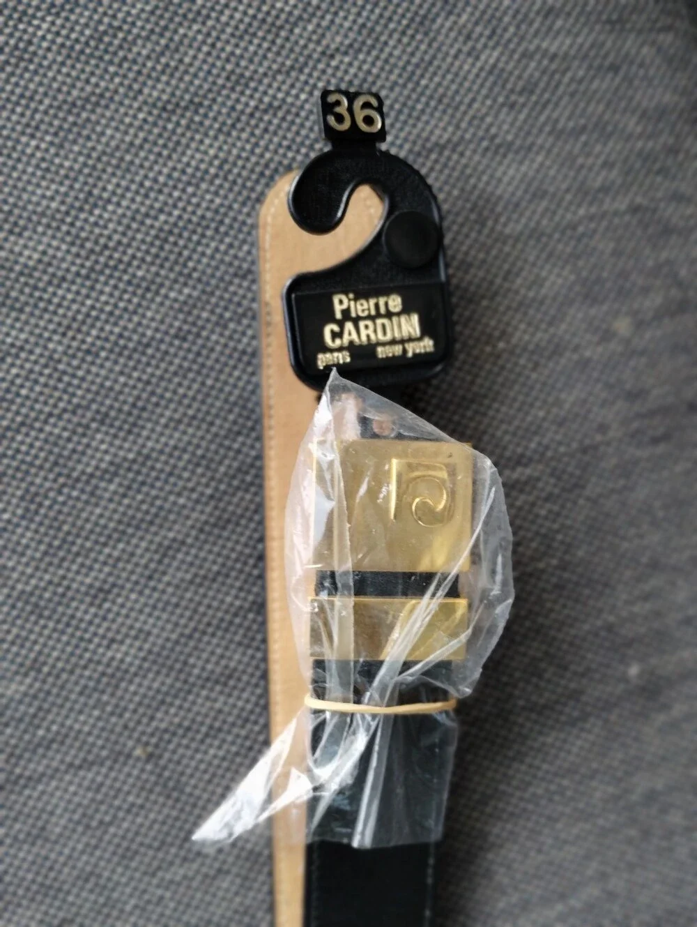 Pierre Cardin Vintage Black Leather Belt Size 36 Gold Tone Buckle New Old Stock